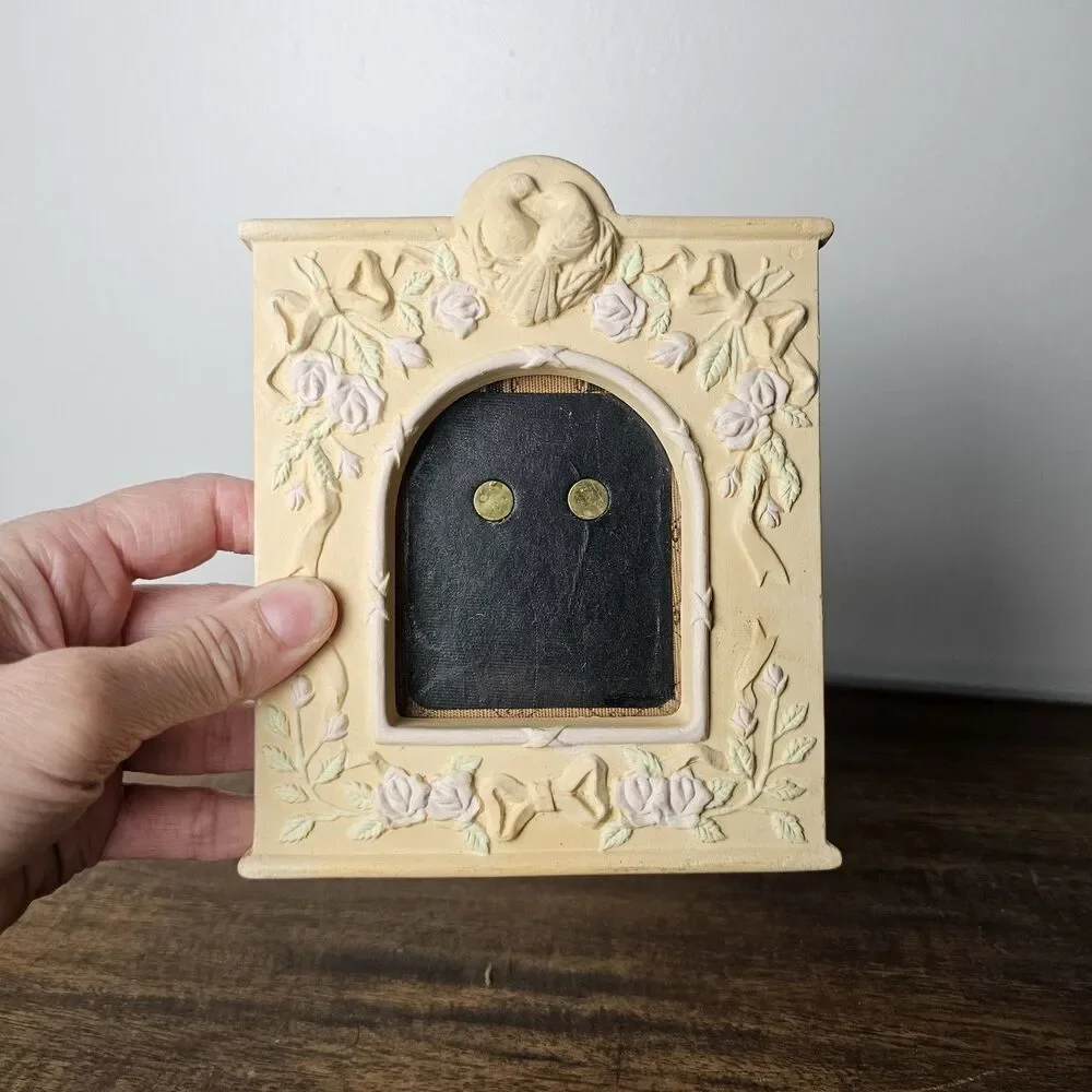 Vintage Ceramic Picture Frame with Roses & Doves Peach Floral Photo Frame